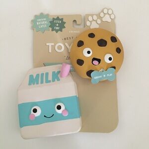 NEW Dog Toys 2 Squeaky Latex Milk & Cookies “Let’s Dip” | Fringe